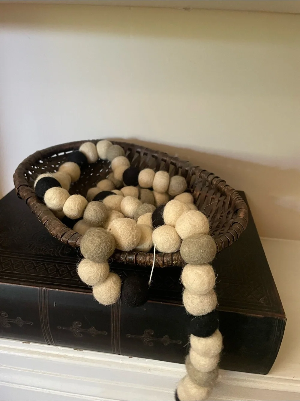 Wool Felt Black, White, Grey Pom Pom Garland